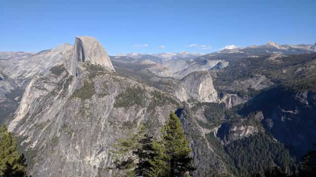 Half Dome and waterfalls