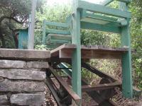 A closeup of the rail cart at the top of the hill.