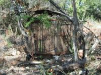 This wheeled cage may have come from a circus and sits in the middle of the ruins.