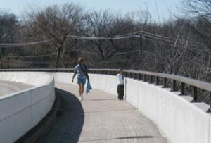 Nice pedestrian walkway along the street bridge.